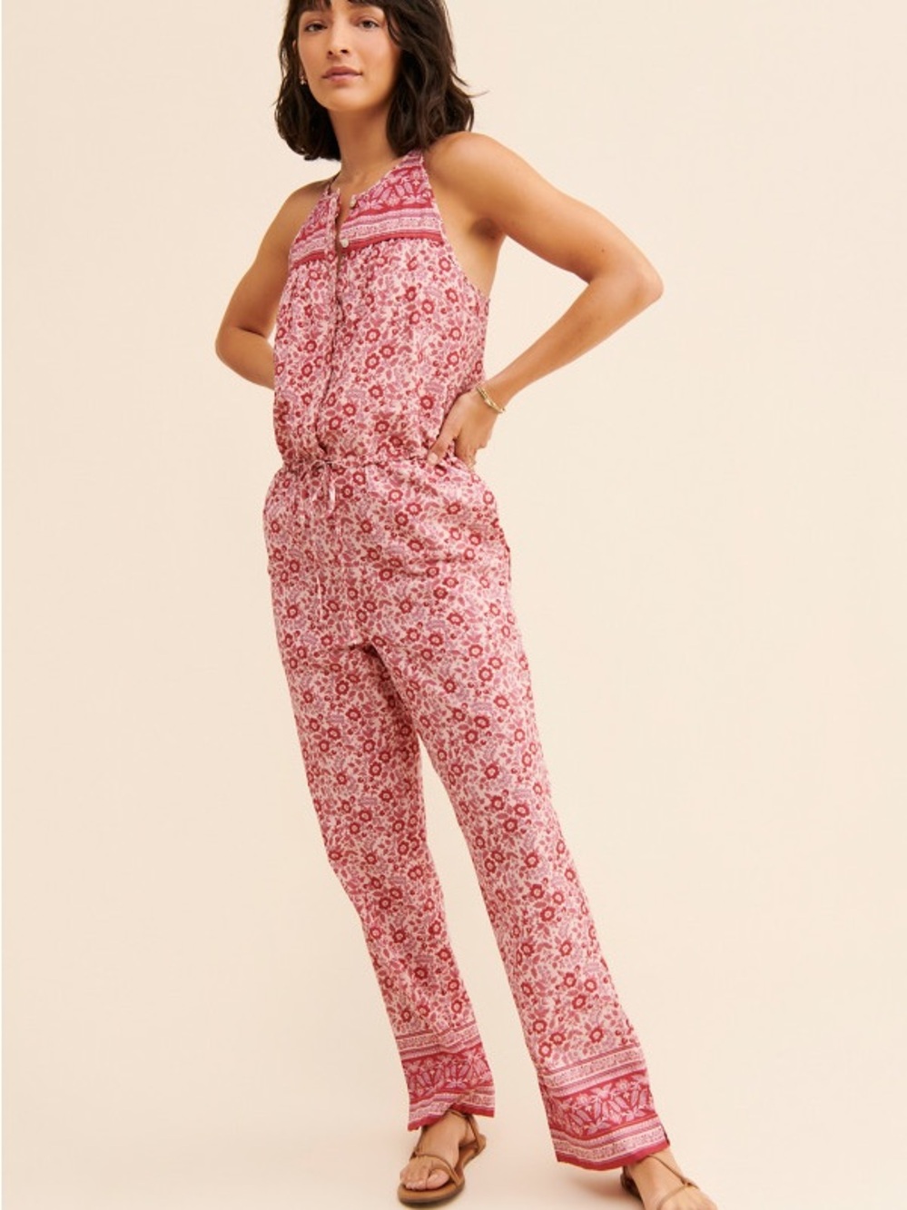 Faherty Adella Floral Jumpsuit Pink Organic Cotton Size Medium NWOT